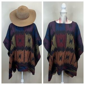 Multicolor Aztec Geometric Pattern Poncho One Size Multicolor Boho Southwestern